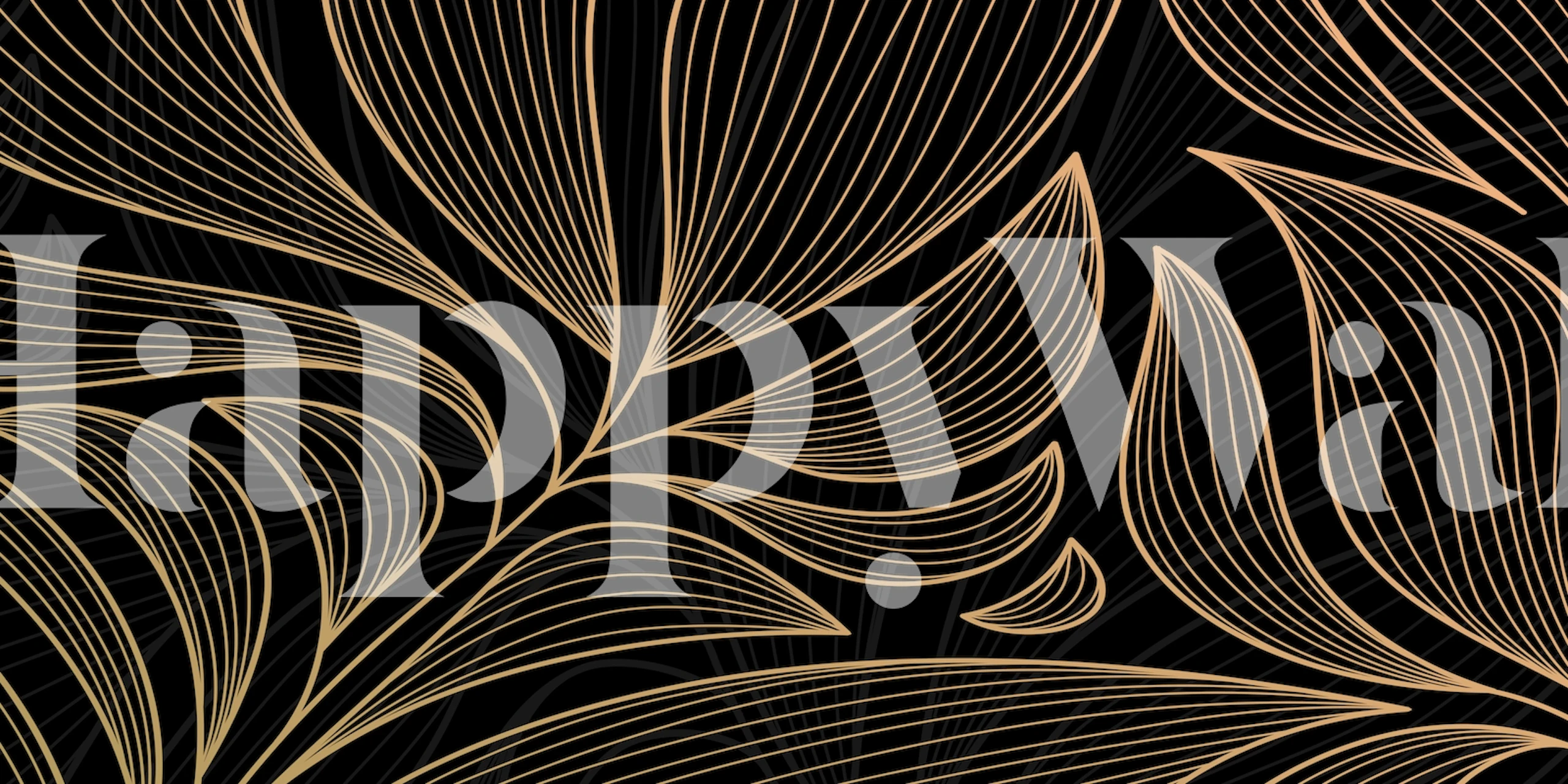 Gold floral pattern against a black background wallpaper