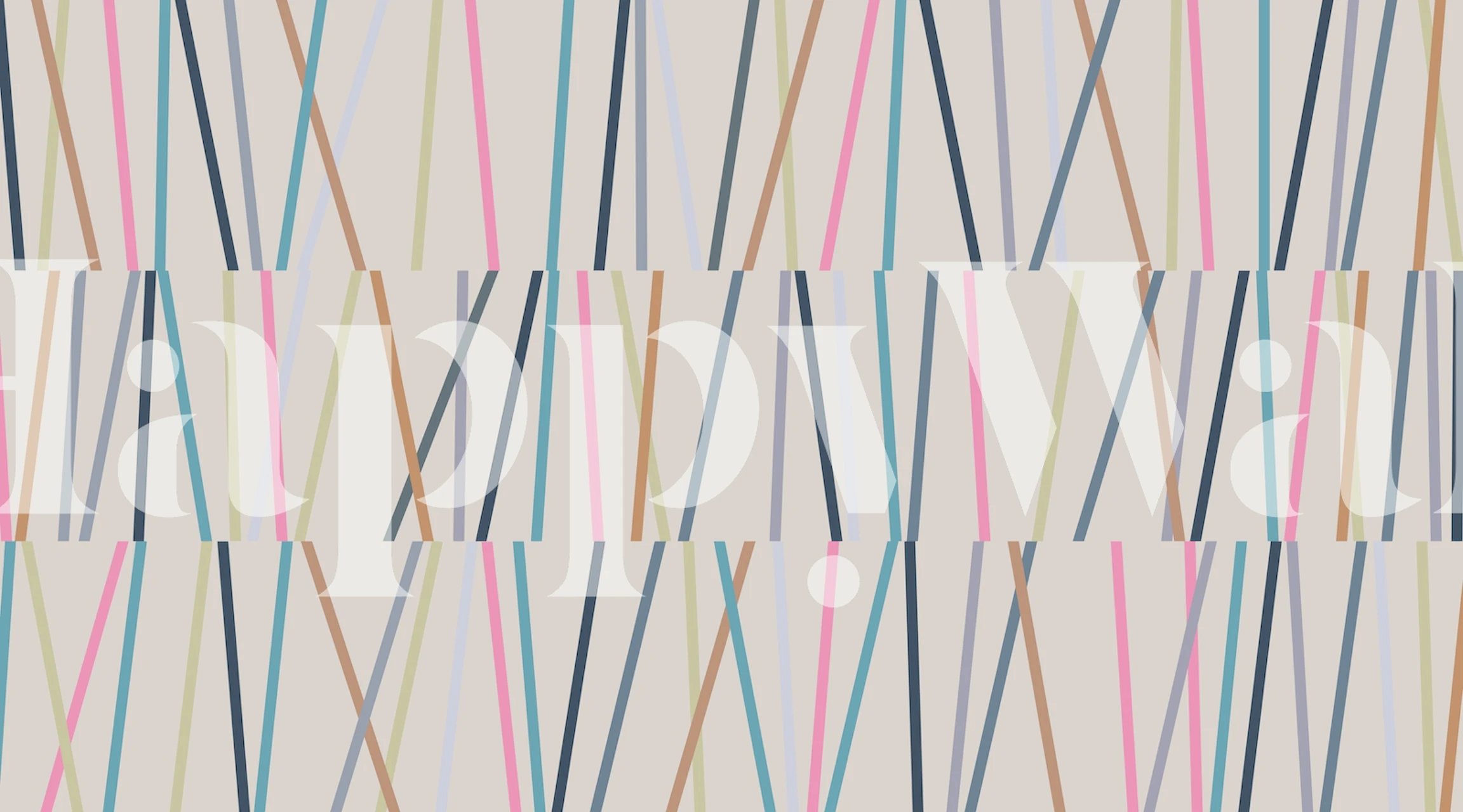 Geometric lines in pink, blue, beige, and green on cream wallpaper