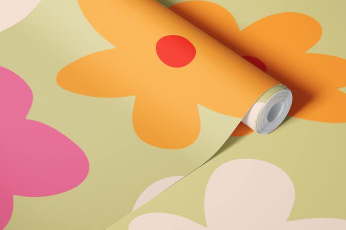 Retro Groovy Flower Meadowwallpaper roll