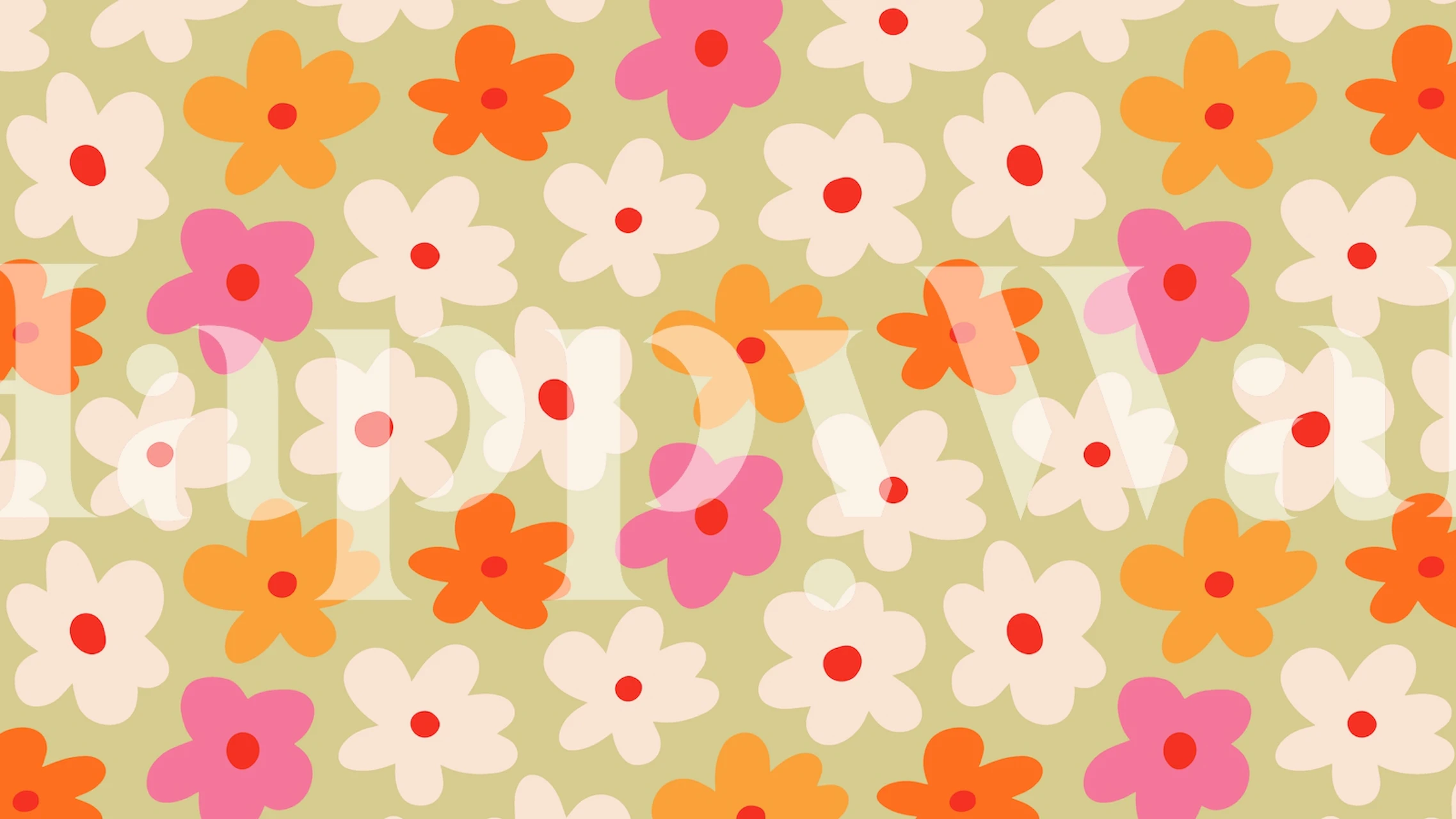Fototapeta v retro stylu s barevnými květinovými vzory na pastelovém pozadí