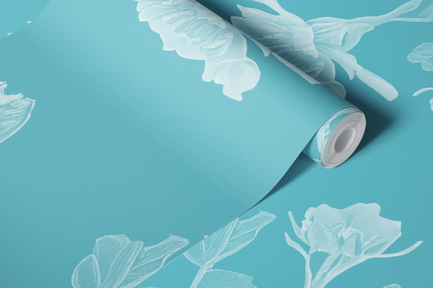 Bedroom flowers blue wallpaper roll