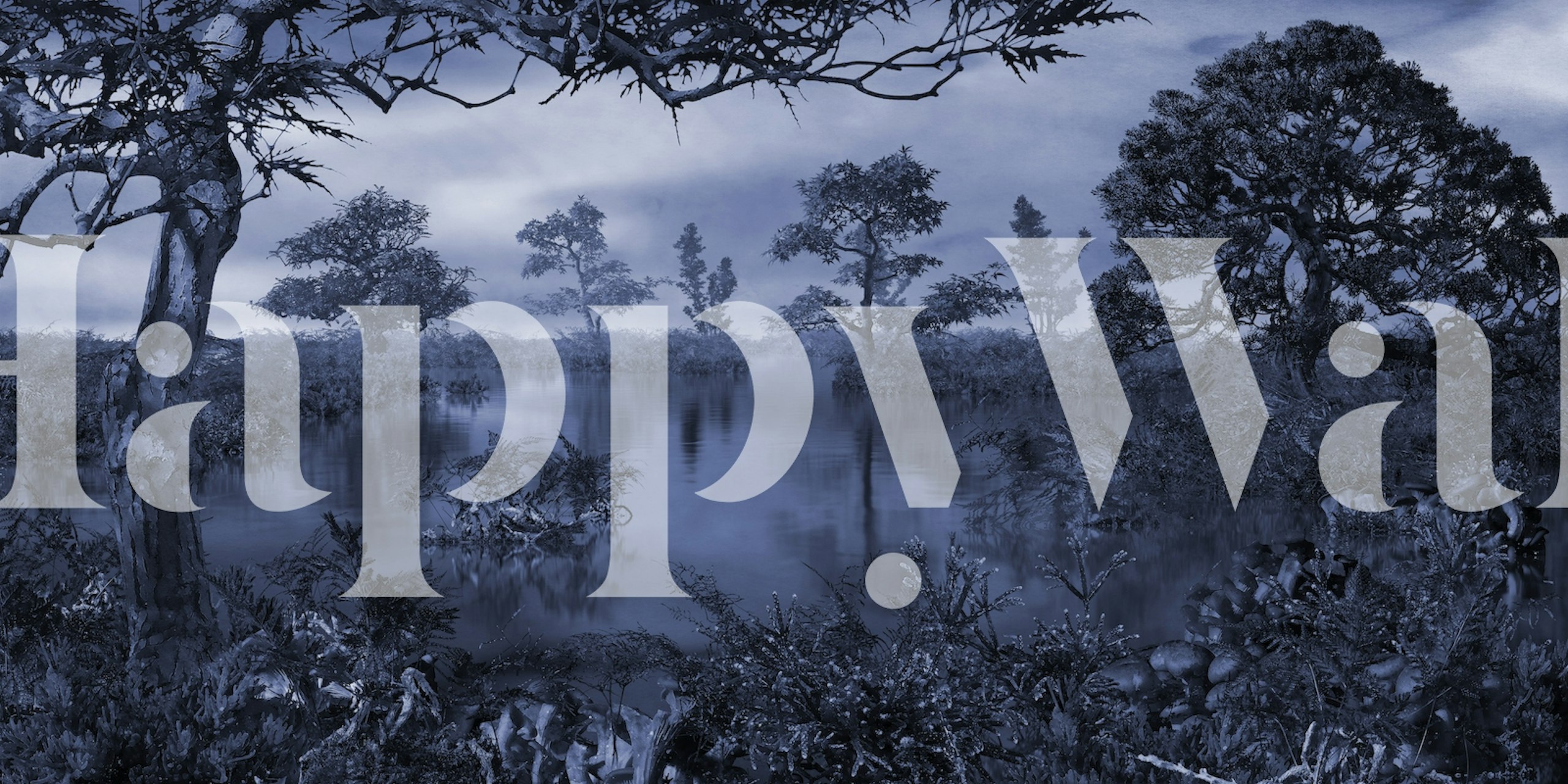 Fotomural bosque otoñal azul monocromo con atmósfera brumosa