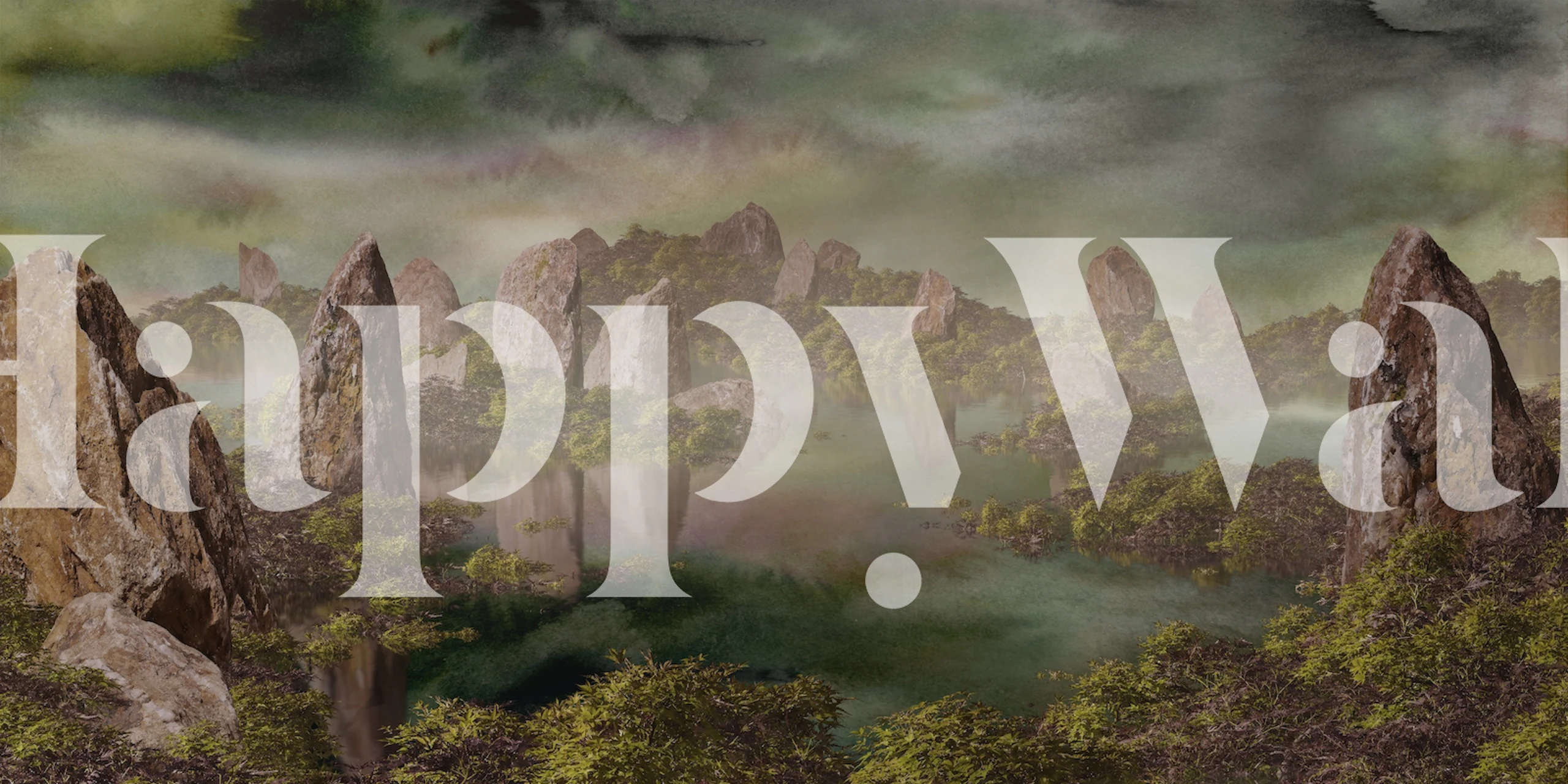 Chinese landscape with large rocks and green nature wallpaper