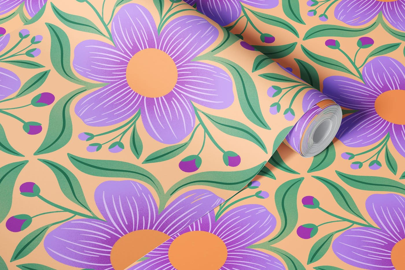 Bold Groovy Floral in Orange wallpaper roll