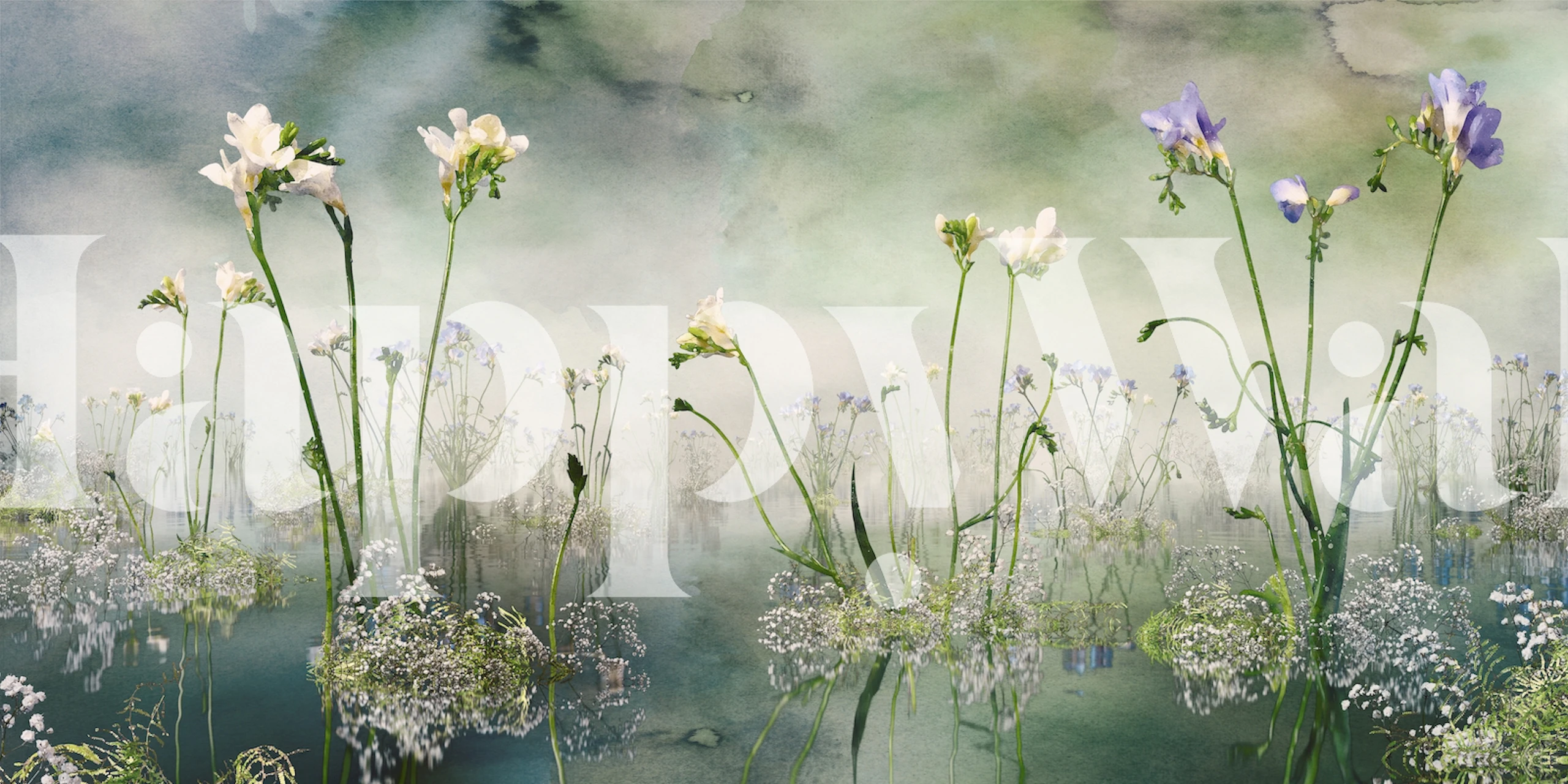 Forever freesia blue wallpaper in a room