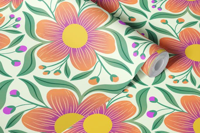 Bold Groovy Floral on Light Greenwallpaper roll