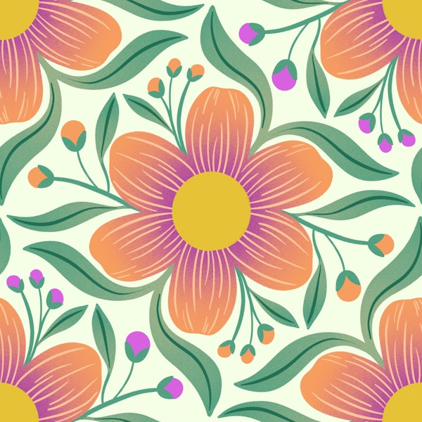 Bold Groovy Floral on Light Green