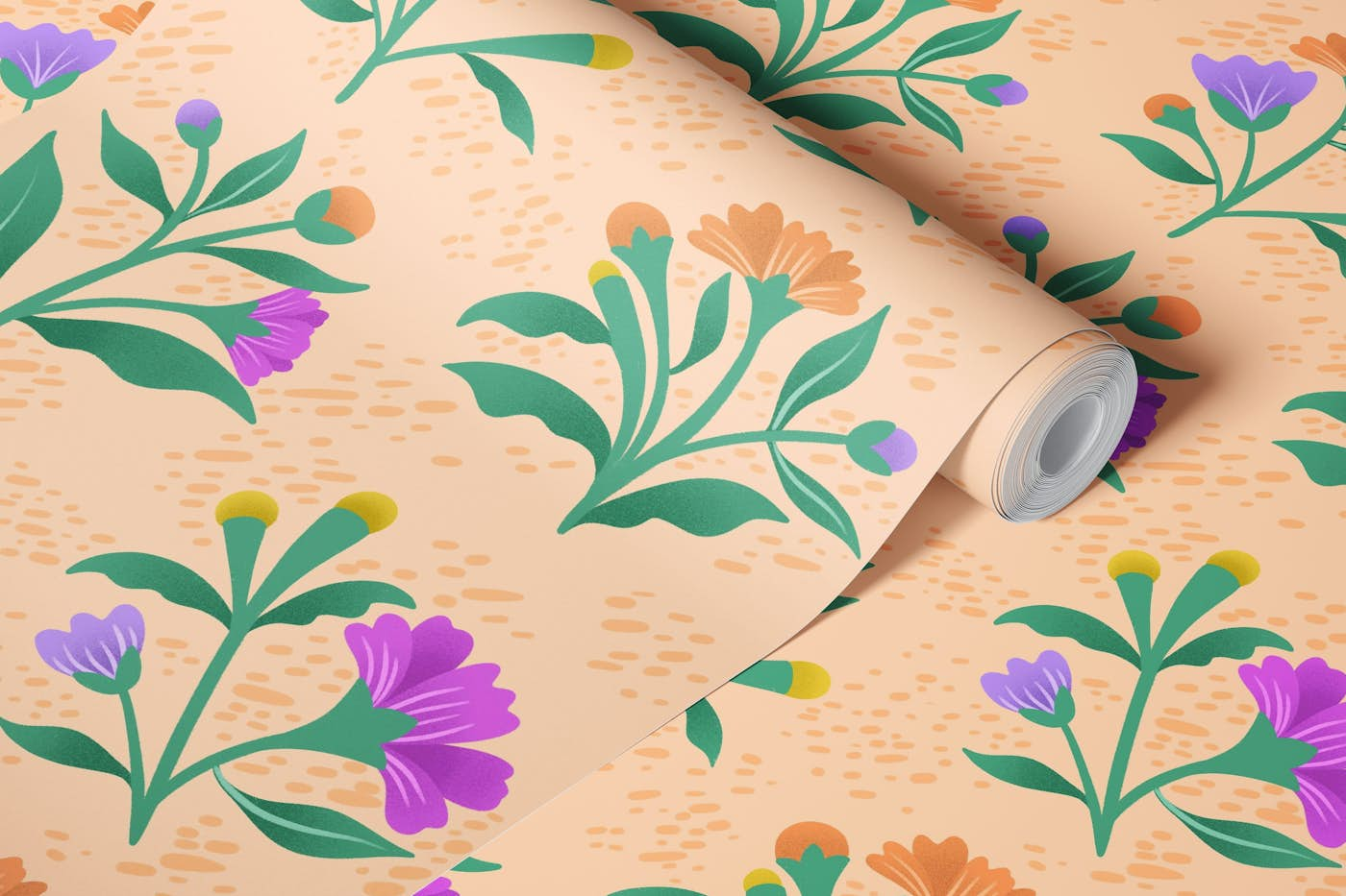 Wildflower Bouquets on Orange wallpaper roll