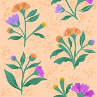 Wildflower Bouquets on Orange ταπετσαρία