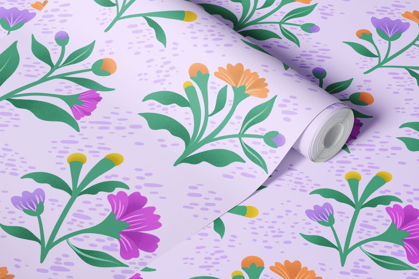 Wildflower Bouquets on Purple wallpaper roll