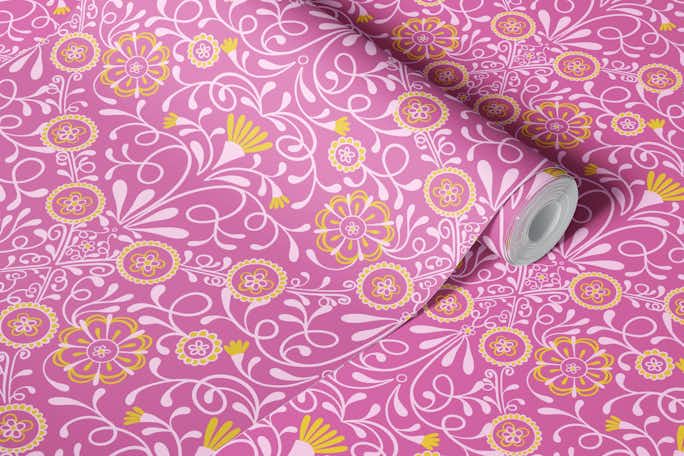Tuscan Tile in Pink and Yellowwallpaper roll