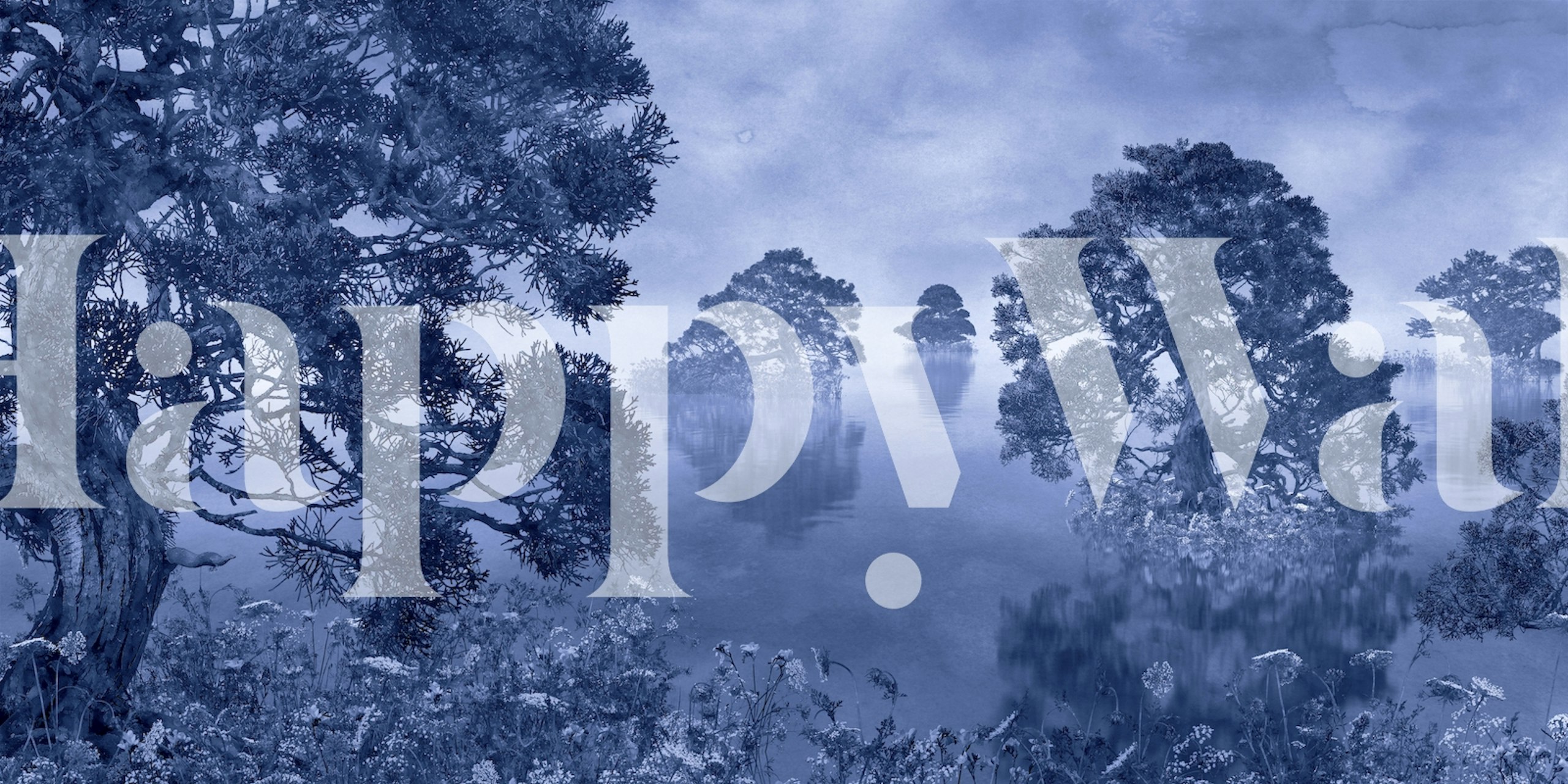 Watercolor lake blue wallpaper in room