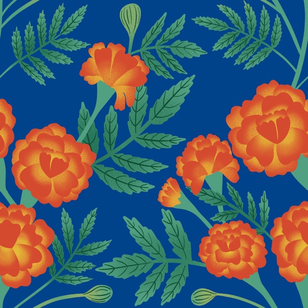 French Marigolds on Blue