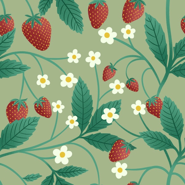 Strawberries on Sage Green