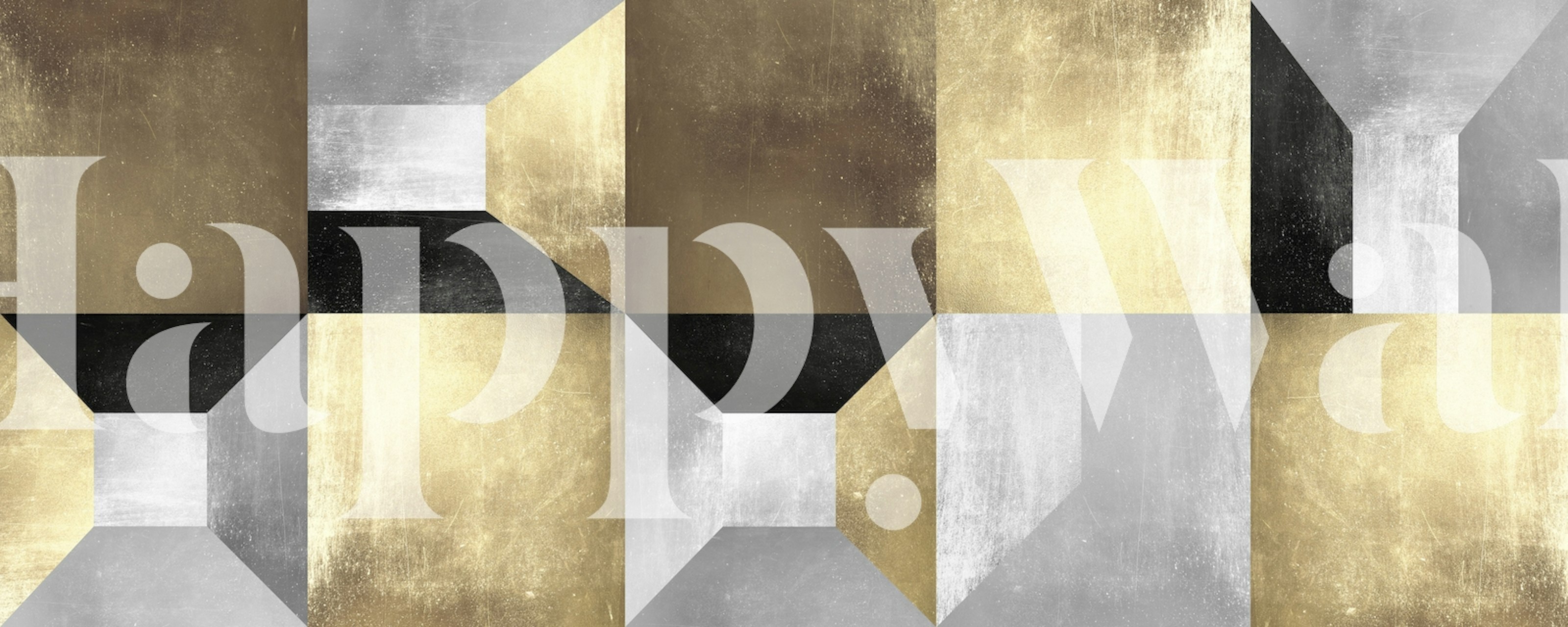 Geometric shapes in gold, black, and silver wallpaper
