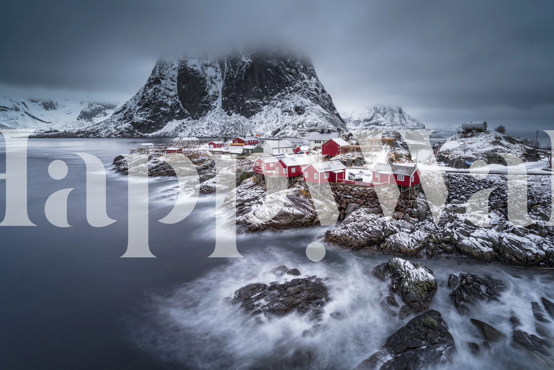 Winter Lofoten Islands wallpaper in a room