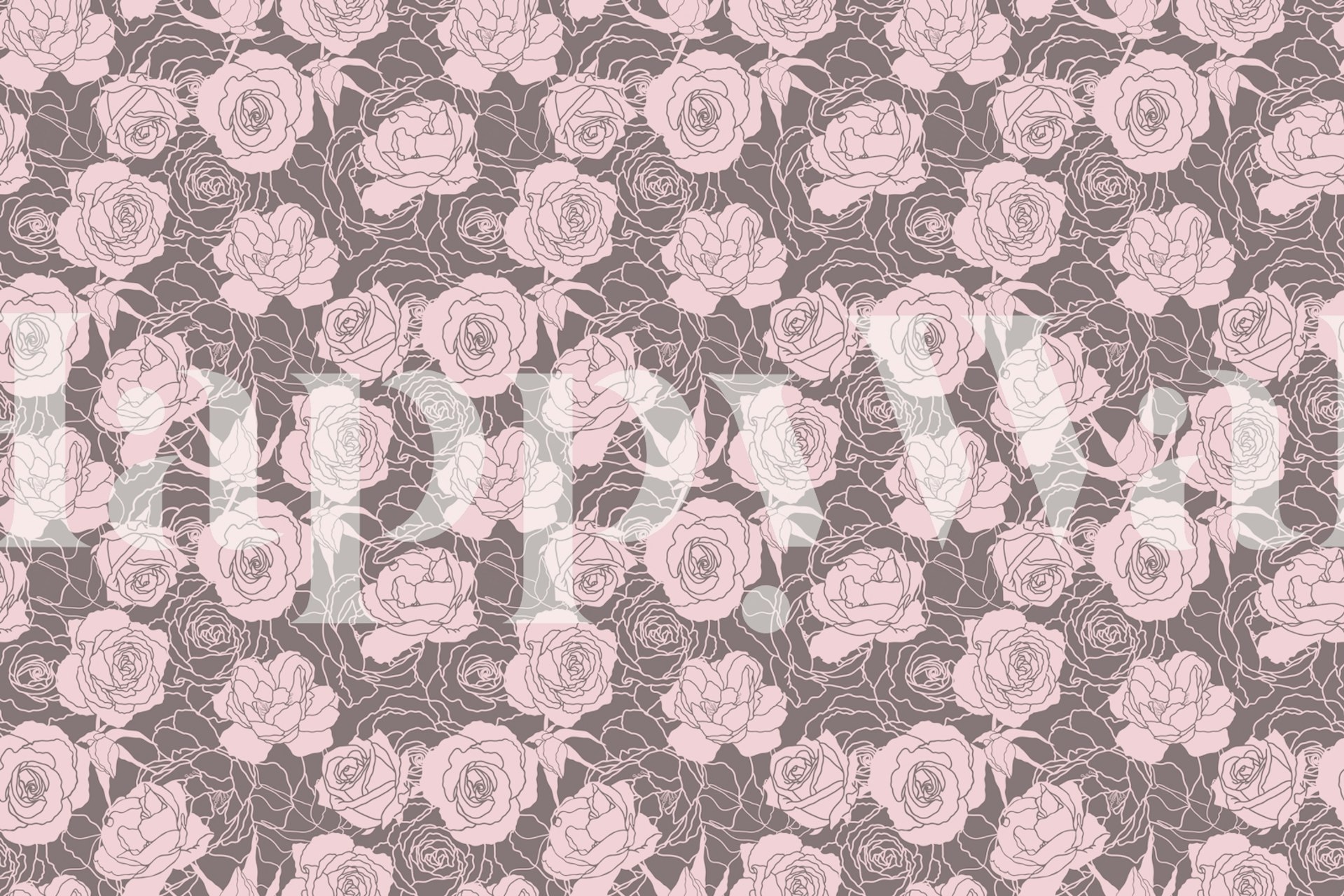 Pink roses floral pattern on dark grey wallpaper