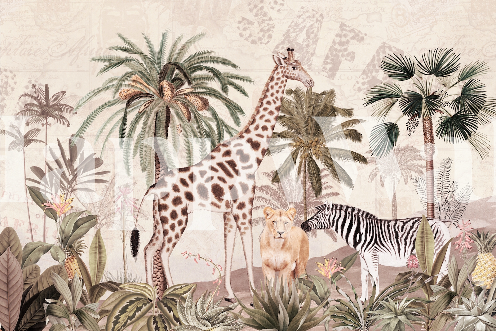 Vintage Fantasy African Animals Safari Wallpaper - Buy Online | Happywall