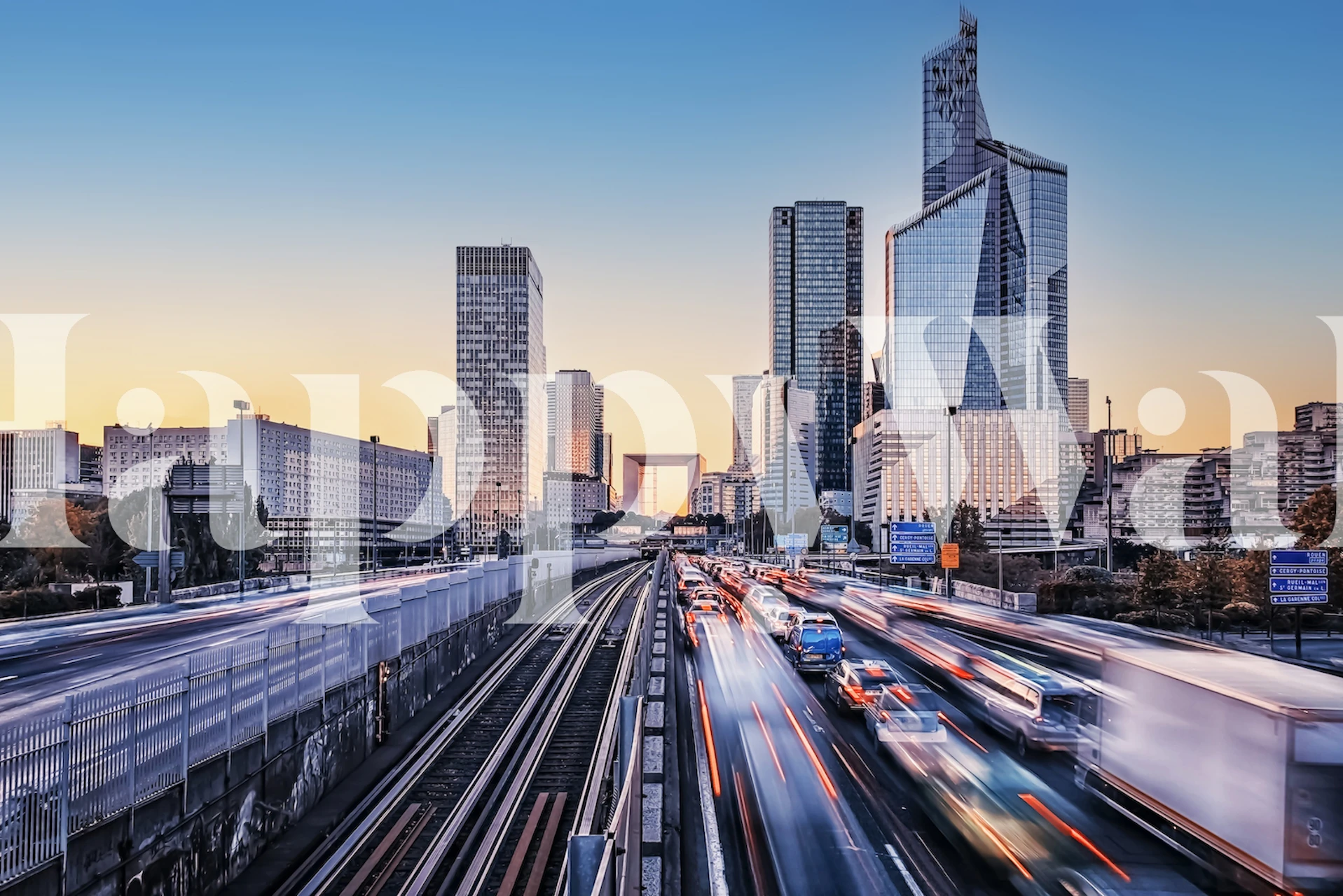 Moderni kaupunkitaustakuva La Defense -näköalalla