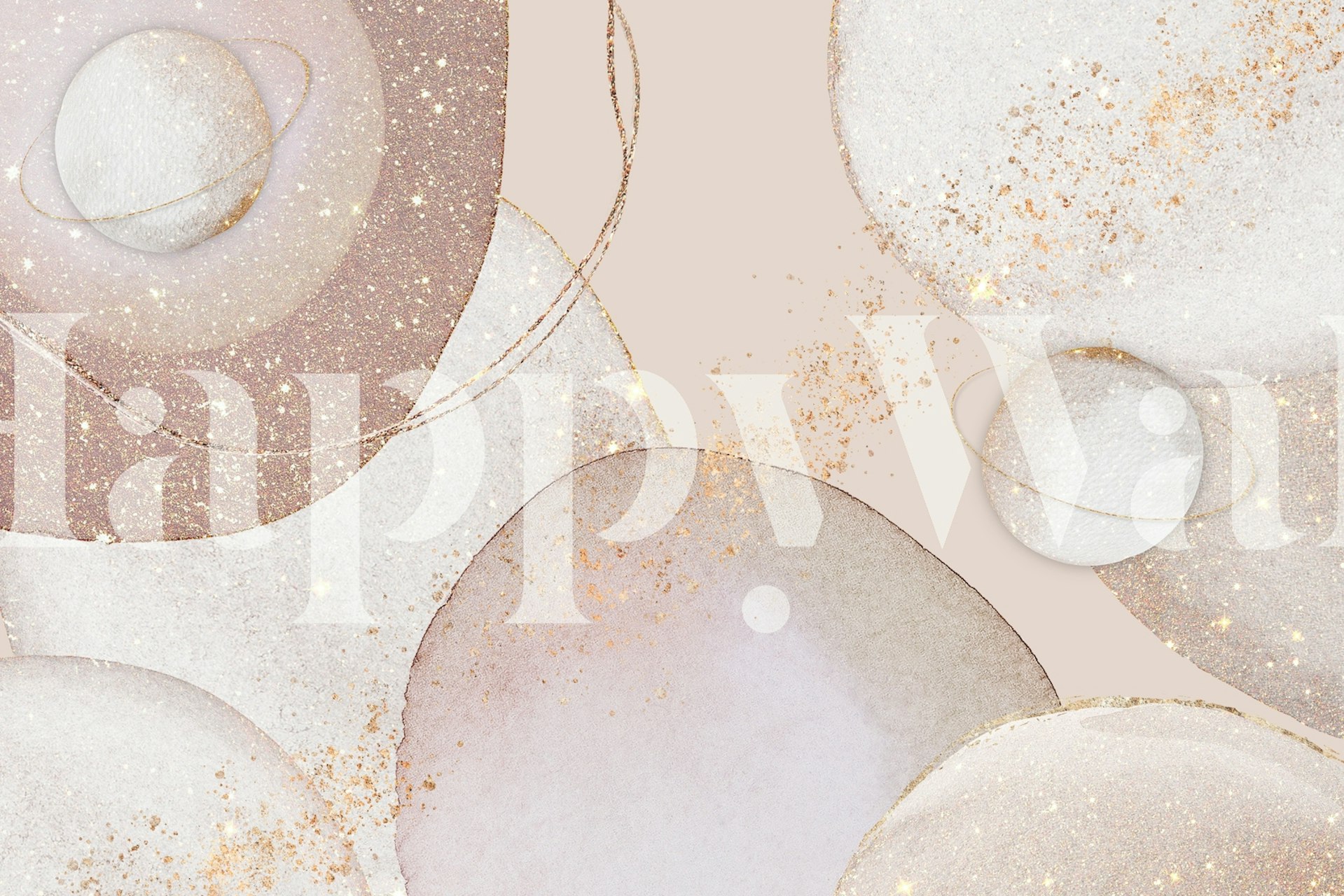 Golden Galaxy Planets wallpaper in a room