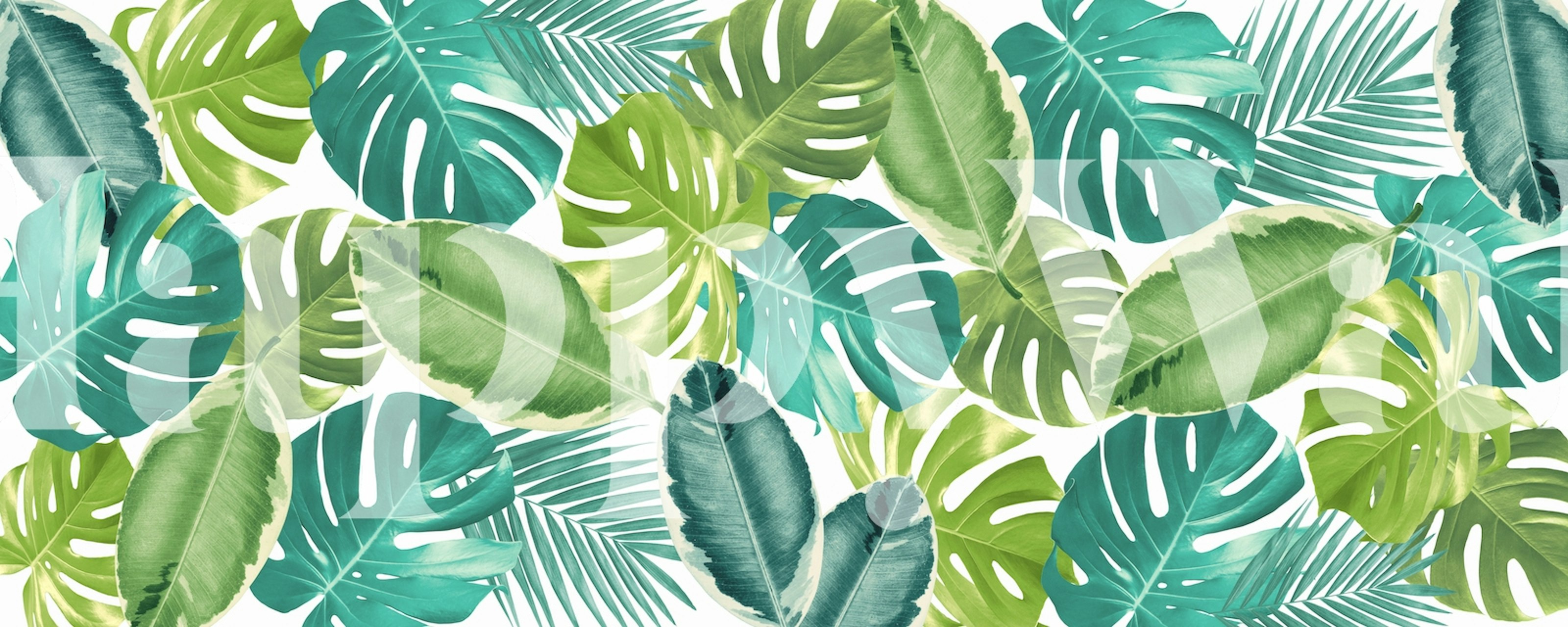 Elegant green and blue leaf pattern wall mural