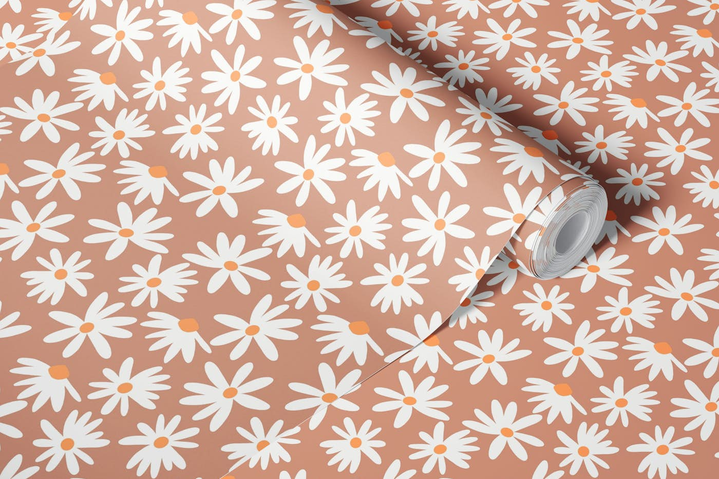 Retro Summer Daisies Pattern 1a wallpaper roll