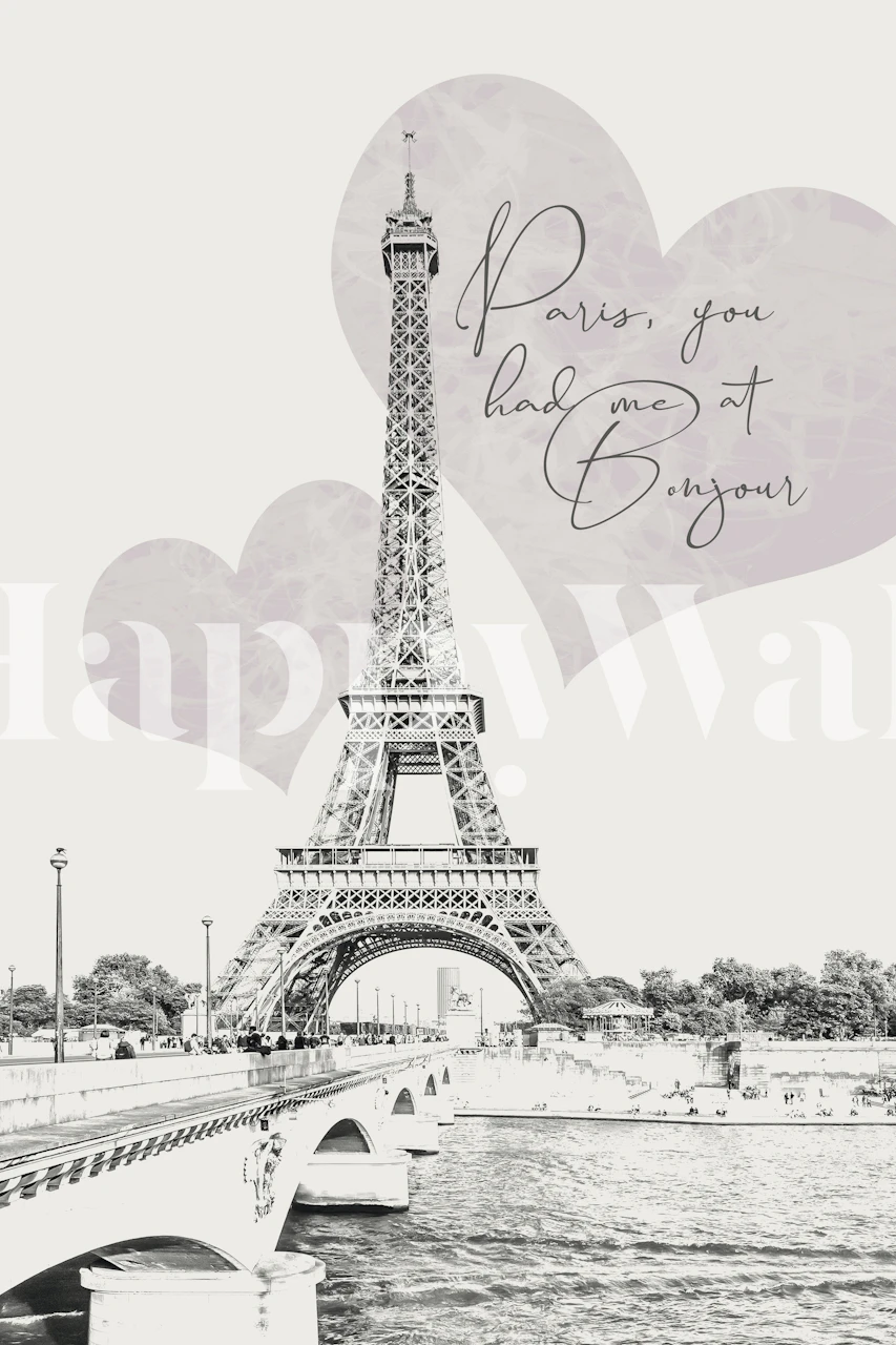 Eiffelturm Mit Romantischen Herzformen Und Zitat-Wandbild „Paris, Du Hattest Mich Bei Bonjour“.