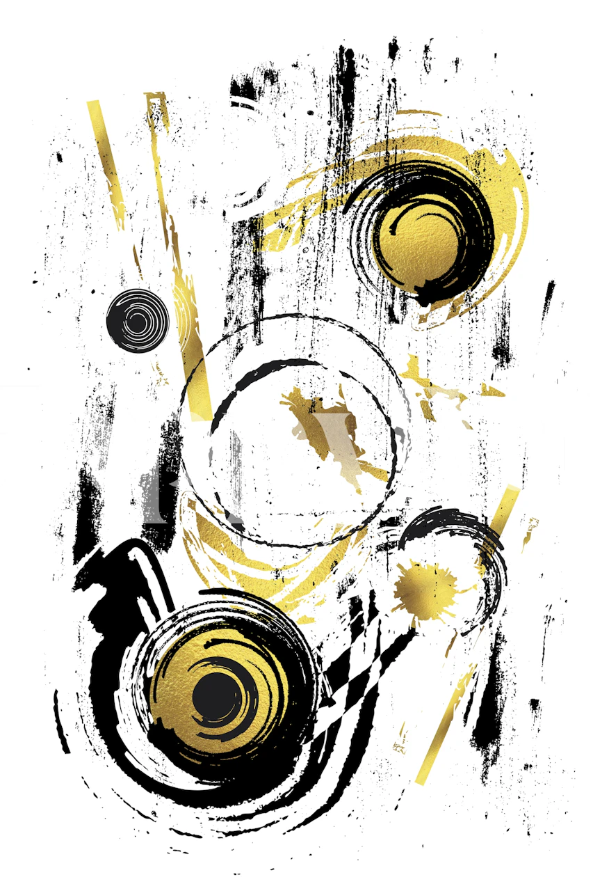 Abstract black and gold swirls and circles wallpaper