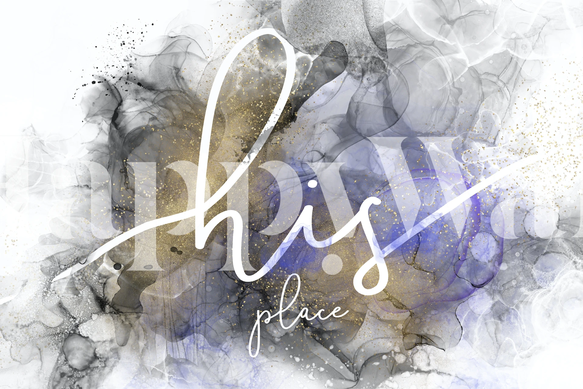 Abstract black and blue watercolor wallpaper with gold details