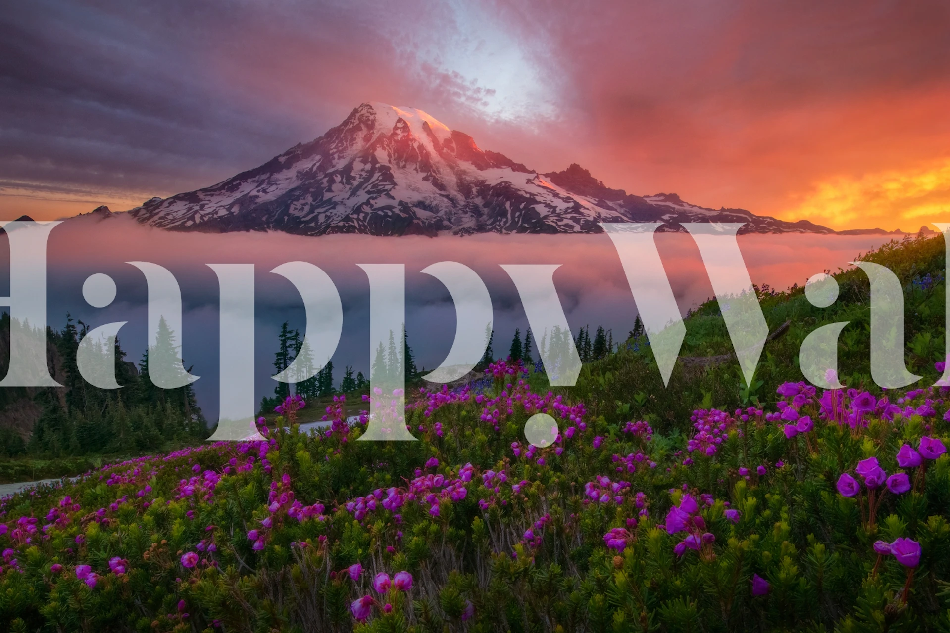 Papel pintado de paisaje montañoso en una habitación acogedora