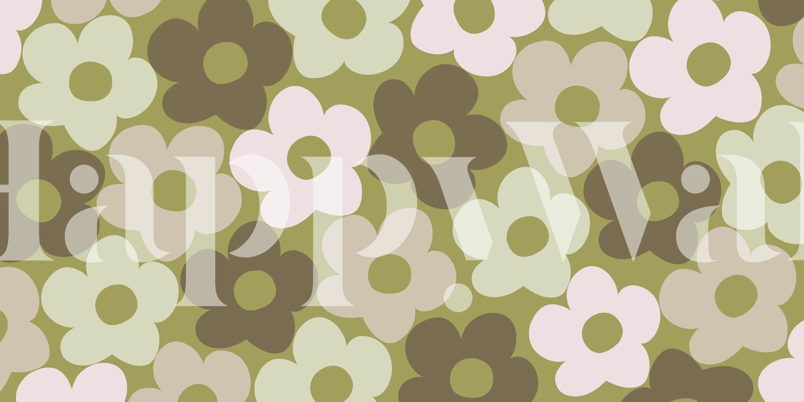 Retro Fall Daisies wall mural with earthy green and cream flowers