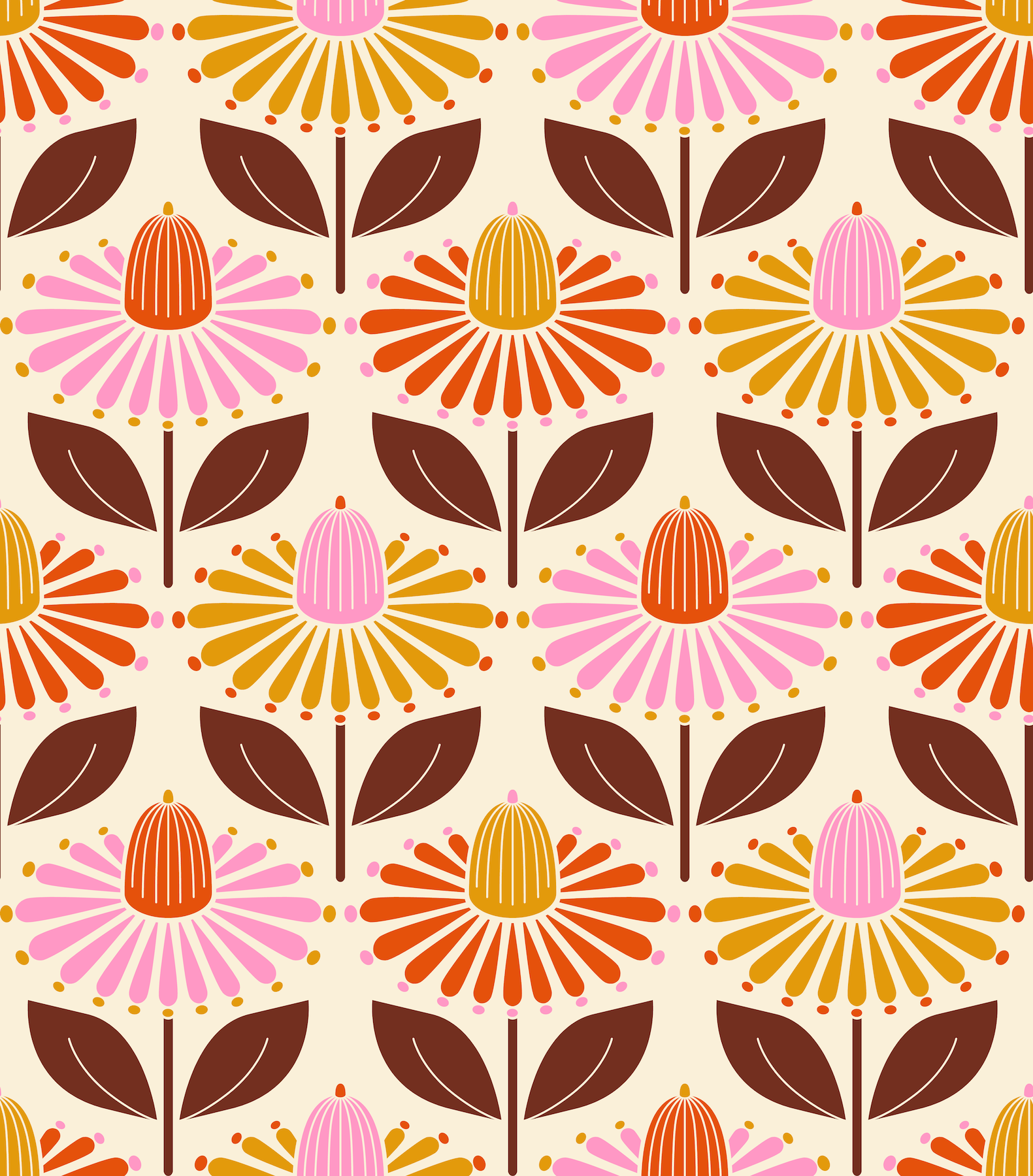 Happy retro coneflowers orange wallpaper - Free shipping | Happywall