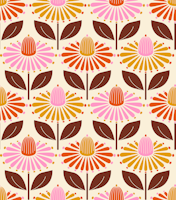 Happy retro coneflowers orange tapet