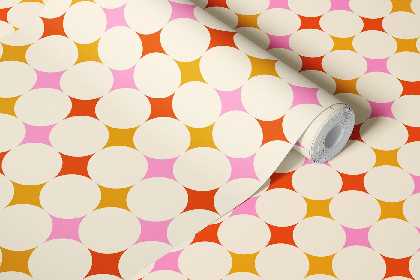 Happy retro diamonds pink, orange wallpaper roll