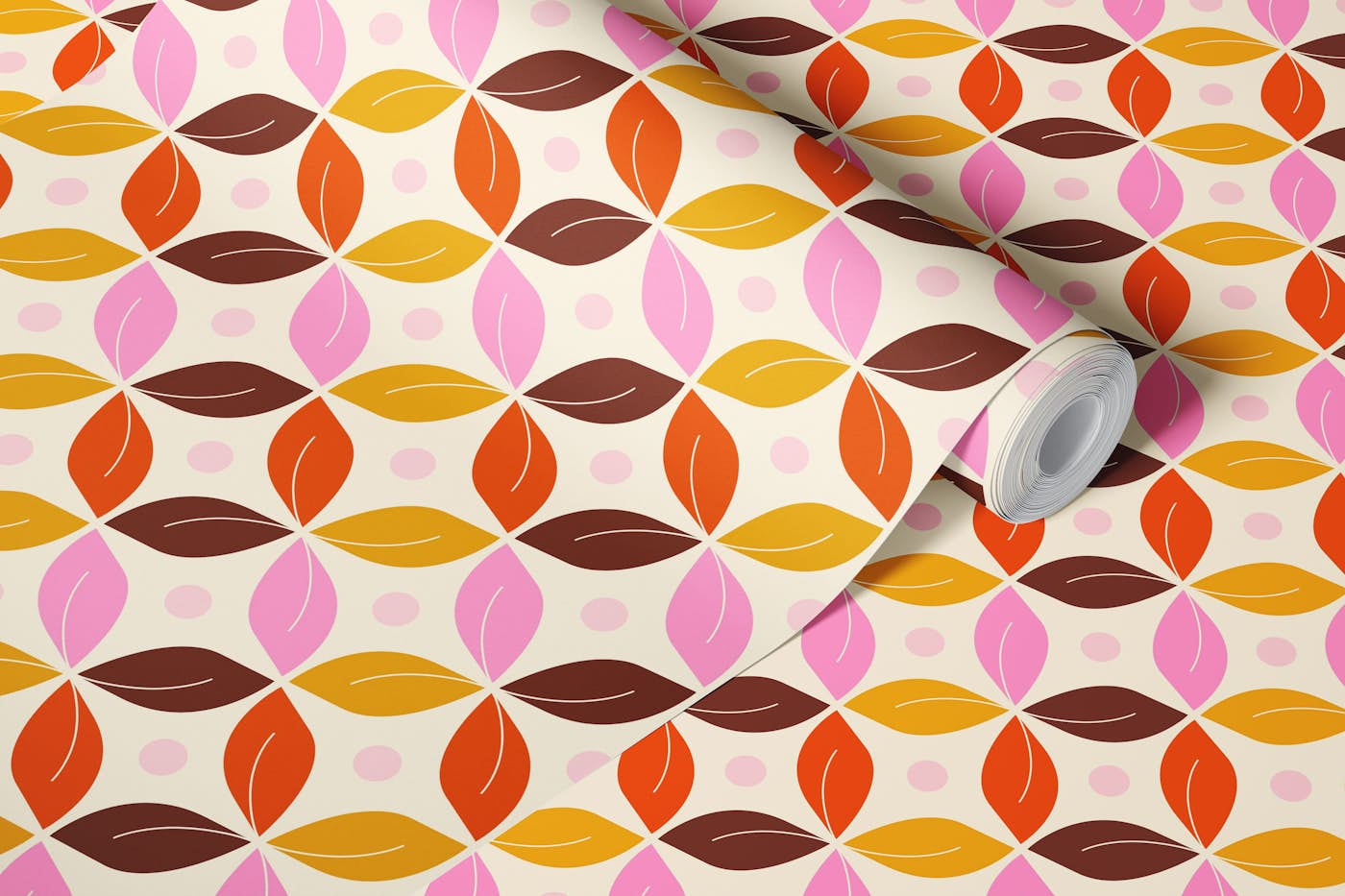 Happy retro circles pink, orange wallpaper roll