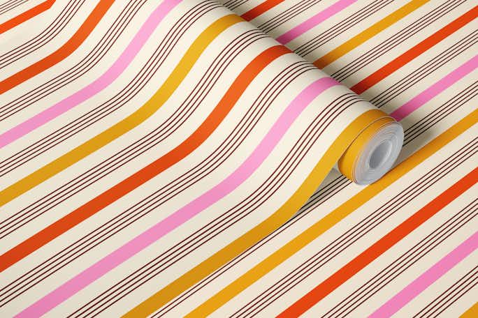 Happy retro Stripes pink, orangewallpaper roll