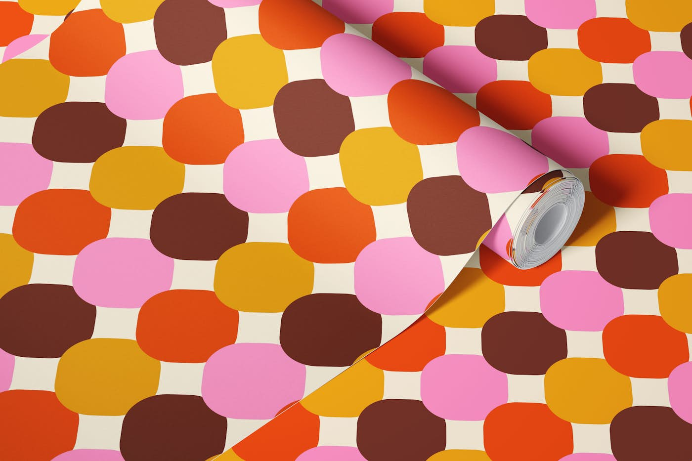 Happy retro Tiles pink, orange wallpaper roll