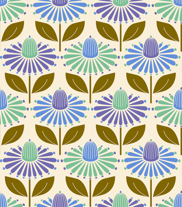 Happy retro coneflowers blue