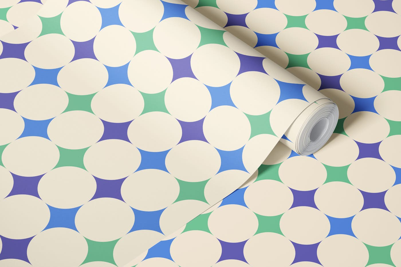 Happy retro diamonds periwinkle, mint, moss wallpaper roll