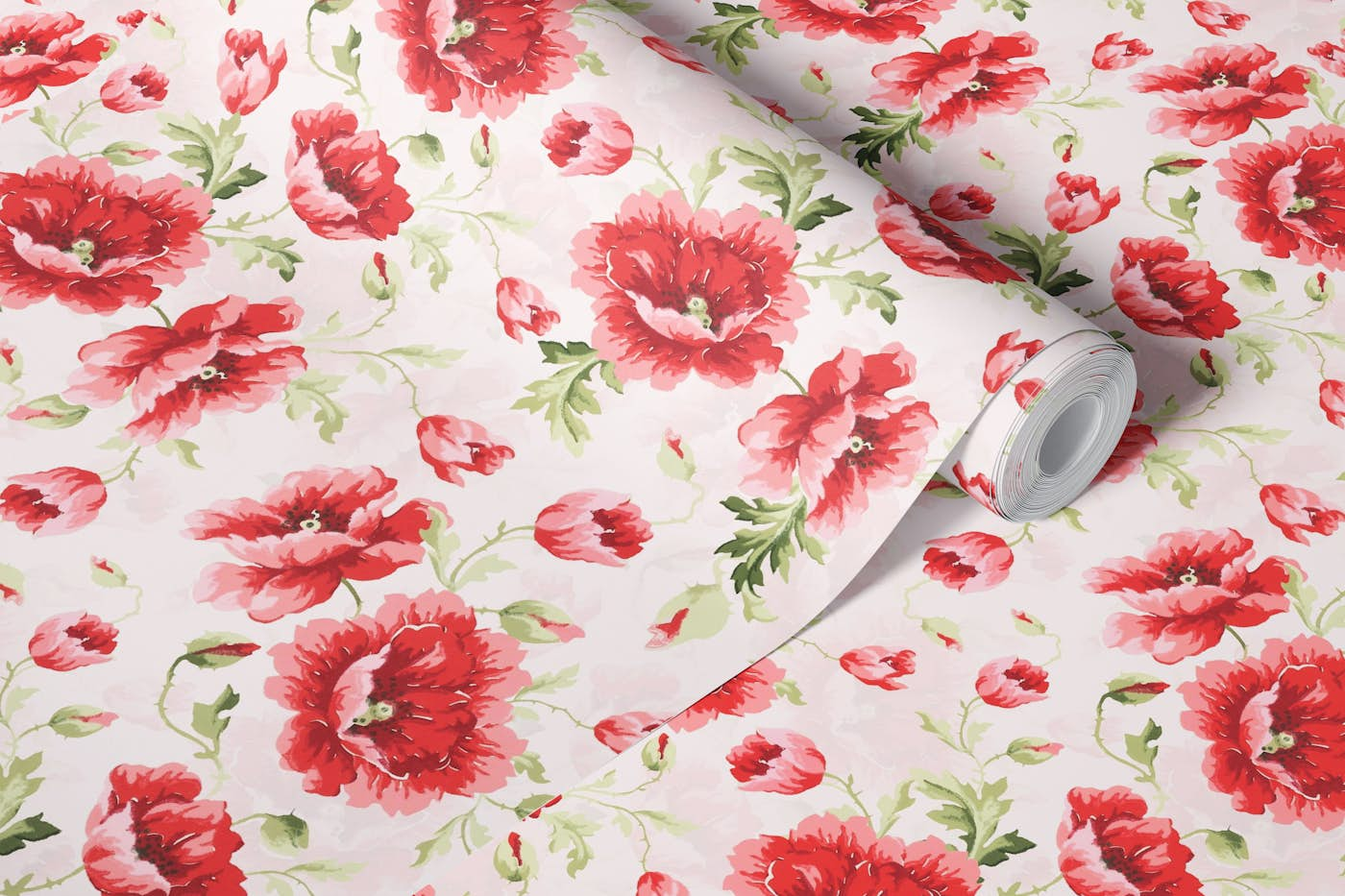 Romantic Victorian Lush Poppy And Rose Flowers wallpaper roll