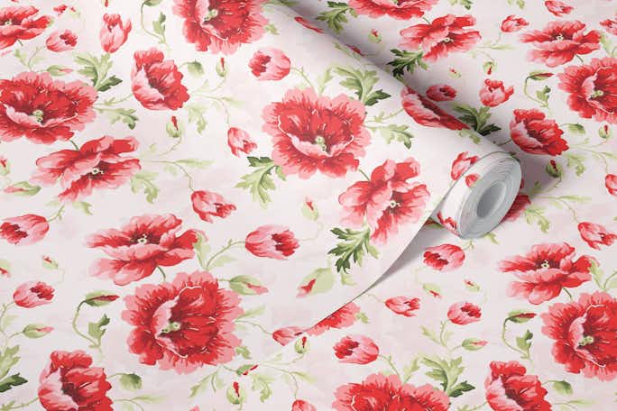 Romantic Victorian Lush Poppy And Rose Flowerswallpaper roll