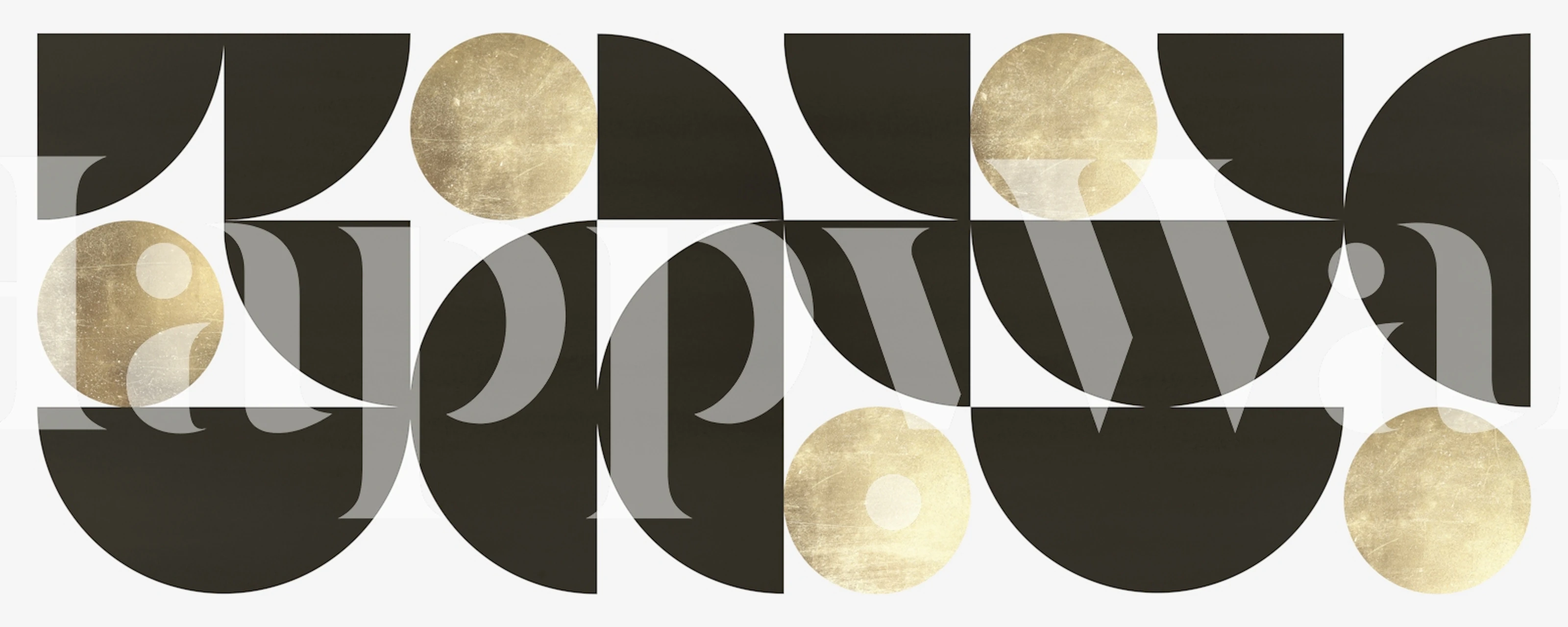 Black and gold circles behang in een kamer