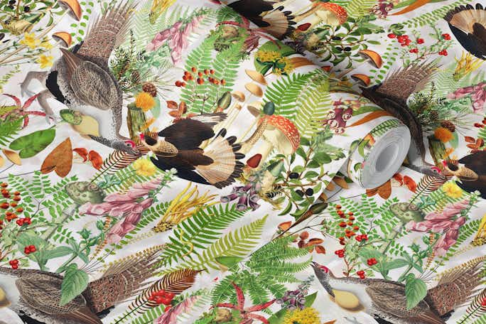 Vintage Autumnal Bird Dance In The Forestwallpaper roll