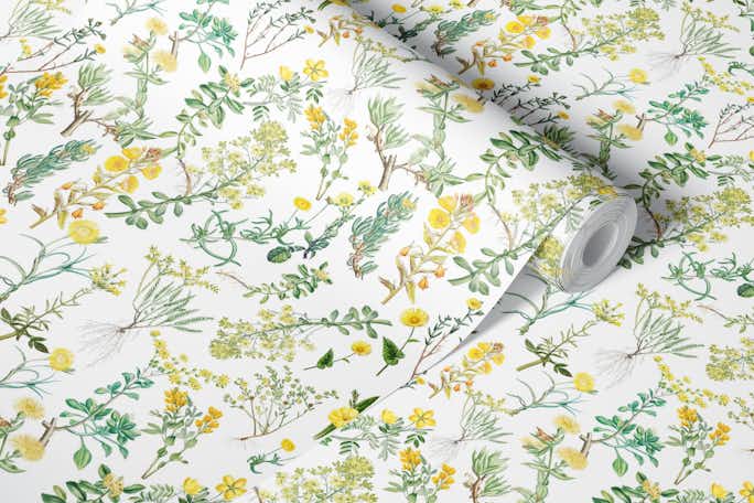 Yellow Wildflowers and Herbs of The Vintage Fall Forestwallpaper roll