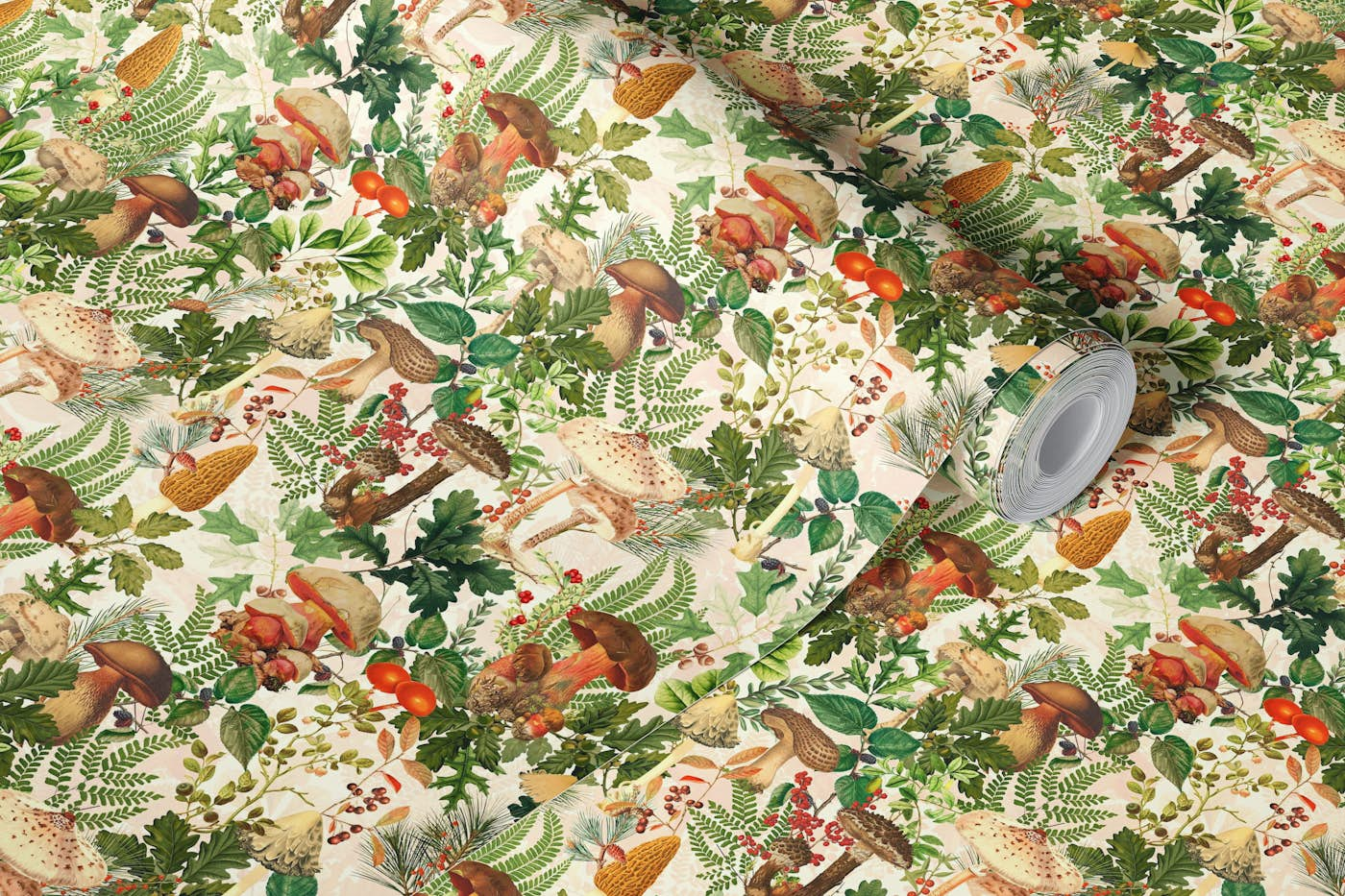 magical wild autumnal forest with mushrooms and leaves wallpaper roll