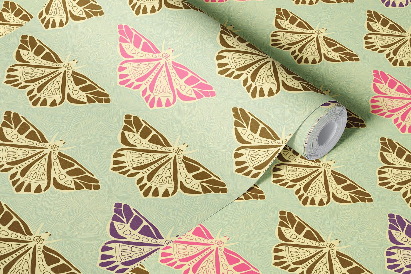 Retro Butterflies Mint wallpaper roll