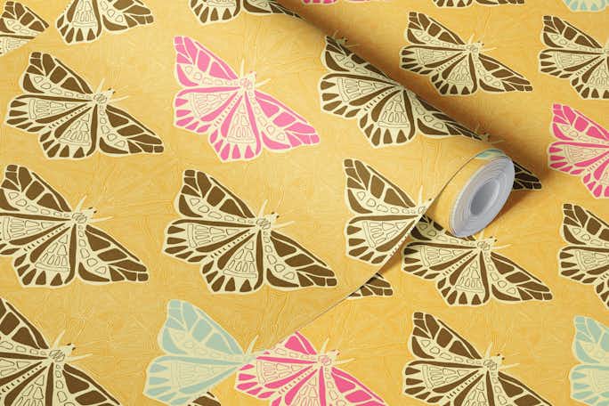 Retro Butterflies Mustardwallpaper roll