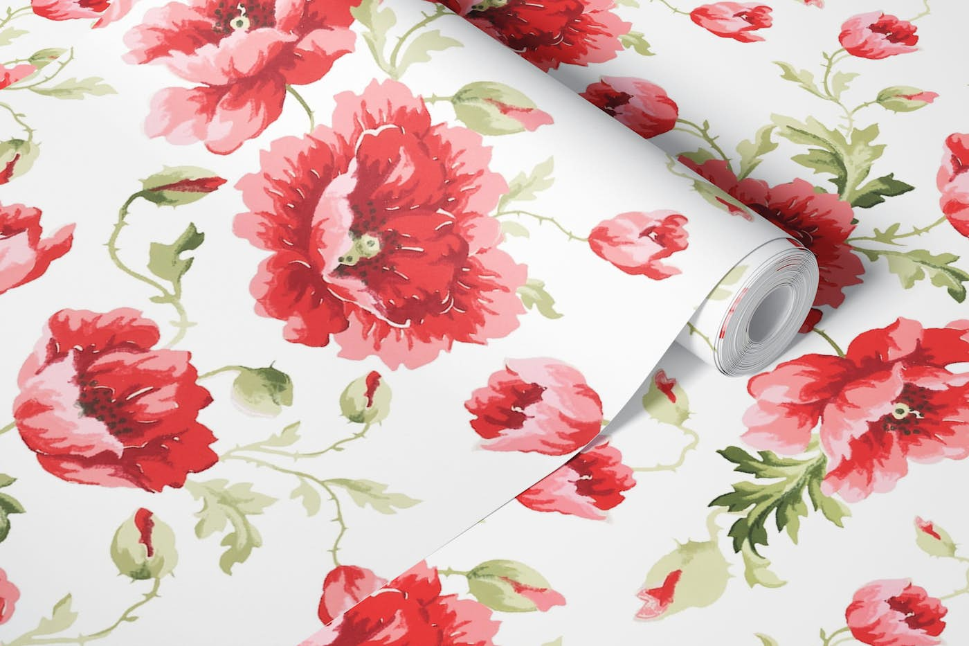 Romantic Victorian Lush Poppy And Rose Flowers 1 wallpaper roll