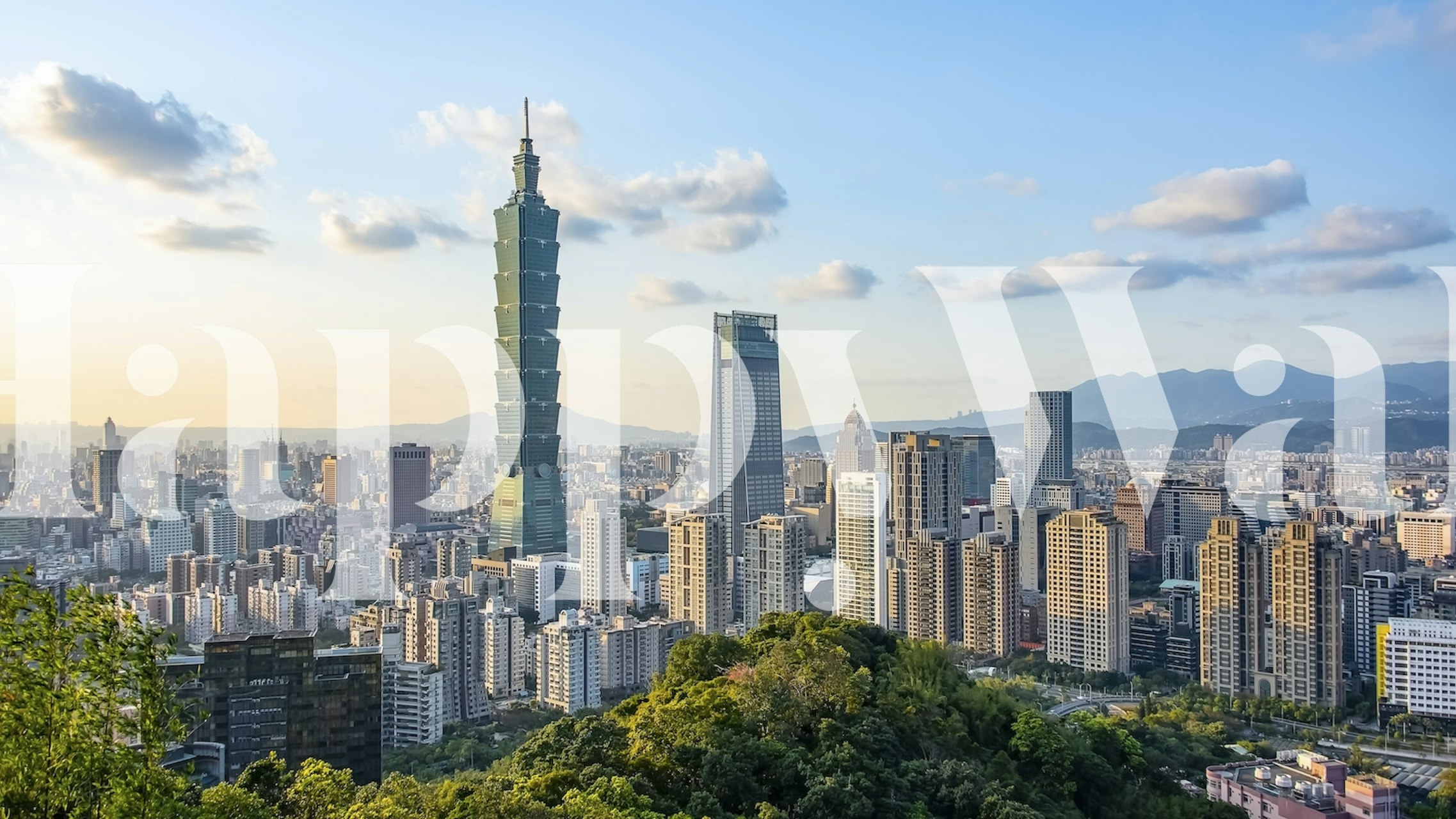 Taipei skyline wallpaper in a room