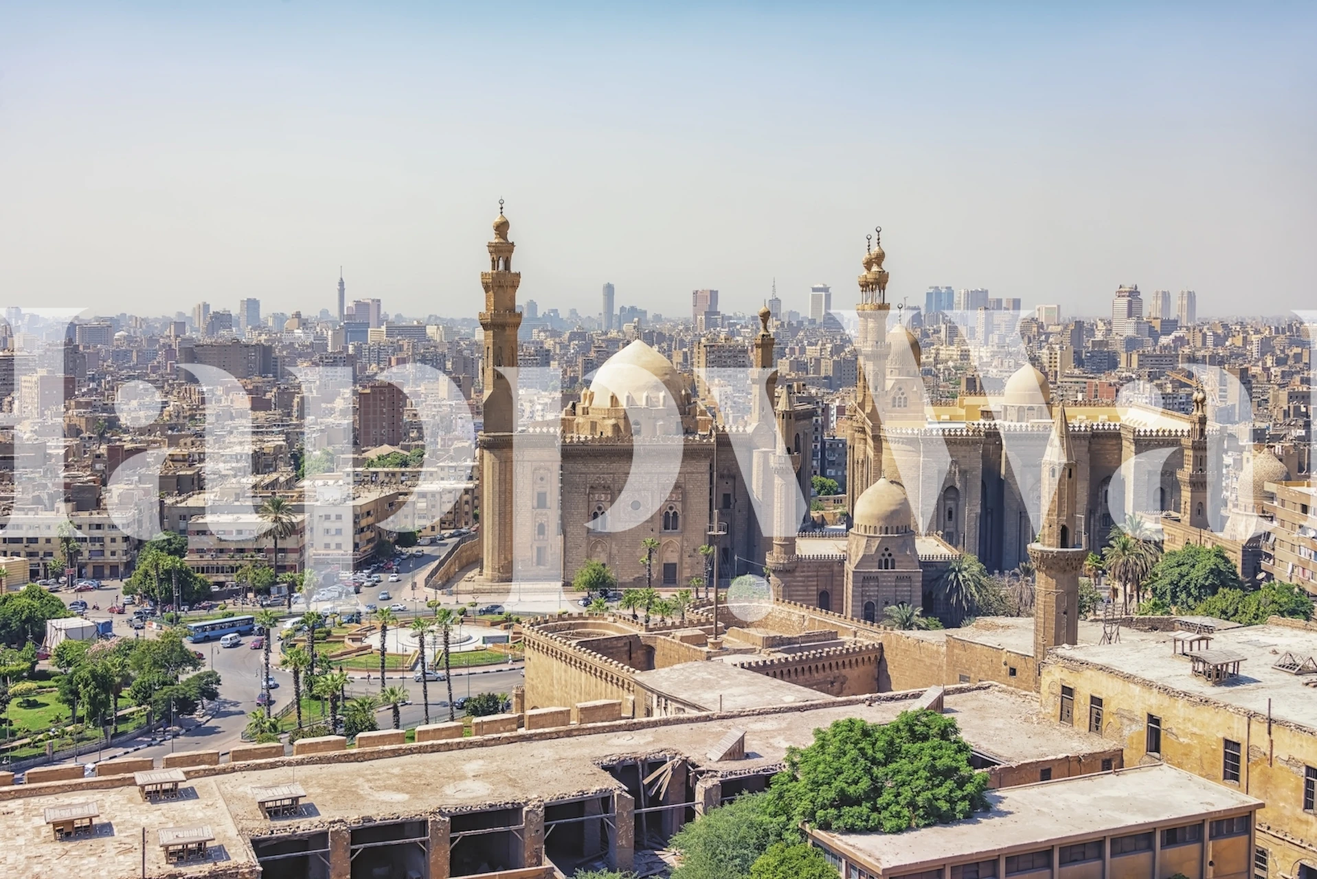 Kairos skyline-veggmaleri med historiske bygninger og minareter